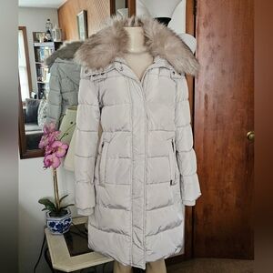 NINE WEST Stylish Faux Fur Puffer Coat